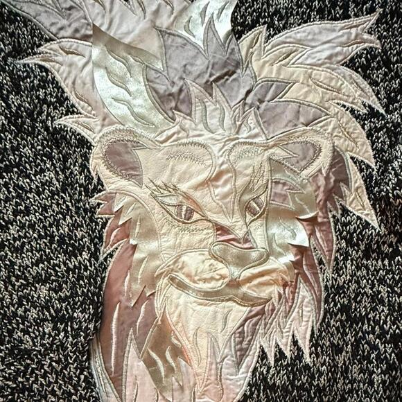 Nannell Vintage Lion Applique Metallic Knit Sweater Black & Silver Size L - Picture 2 of 7